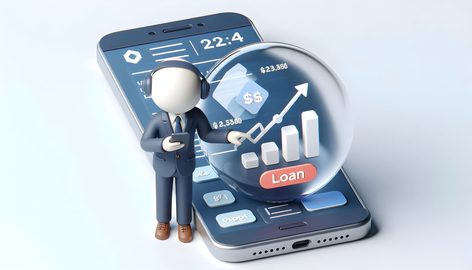 3d-flat-icon-person-using-finance-app-loan-calculations-concept-smartphone-with-loan-managem
