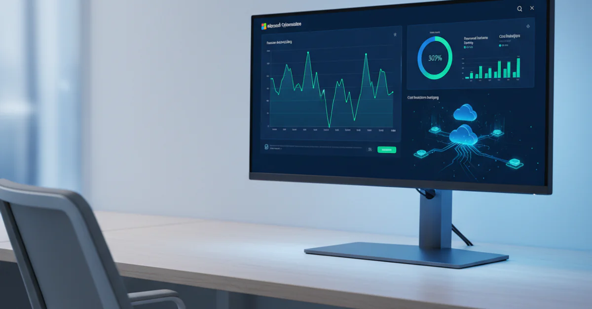 Azure cloud cost optimization dashboard showing auto-scaling metrics and reserved instance savings for startups reducing Microsoft Azure cloud costs - reduce cloud costs with Microsoft Azure for startups