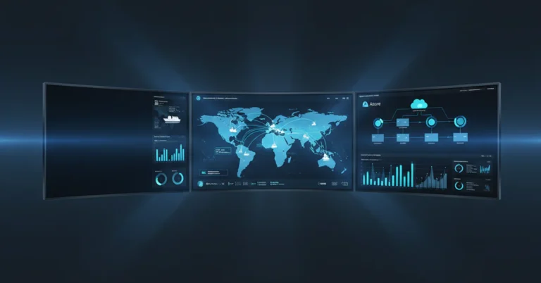 Azure cloud logistics app development dashboard showing real-time shipment tracking, route optimization, and supply chain analytics infrastructure - logistics app development on Azure