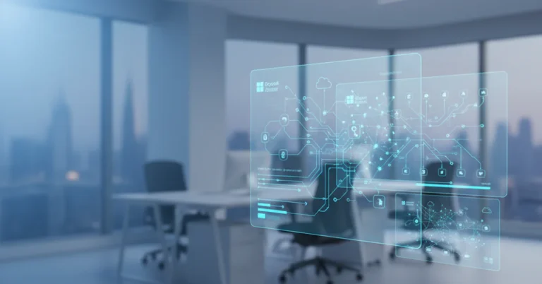 Azure cloud infrastructure with AI agent workflow diagrams and deployment pipelines for SMB technology solutions - build and deploy AI agents on Microsoft Azure for SMBs