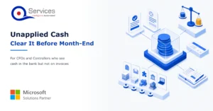 Isometric illustration of a stack of bank deposits flowing through a sorting conveyor into labeled invoice folders on a finance dashboard. - unapplied cash